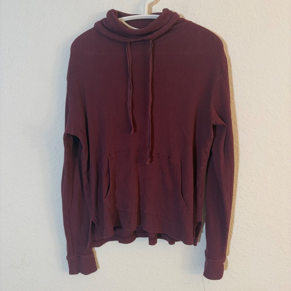 Pact Organic Cotton Waffle Knit Hoodie Size Medium Burgundy